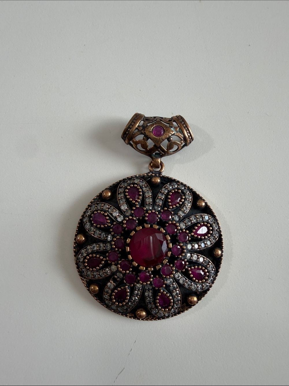 Vintage-Inspired Purple Gemstone Filigree Pendant Necklace